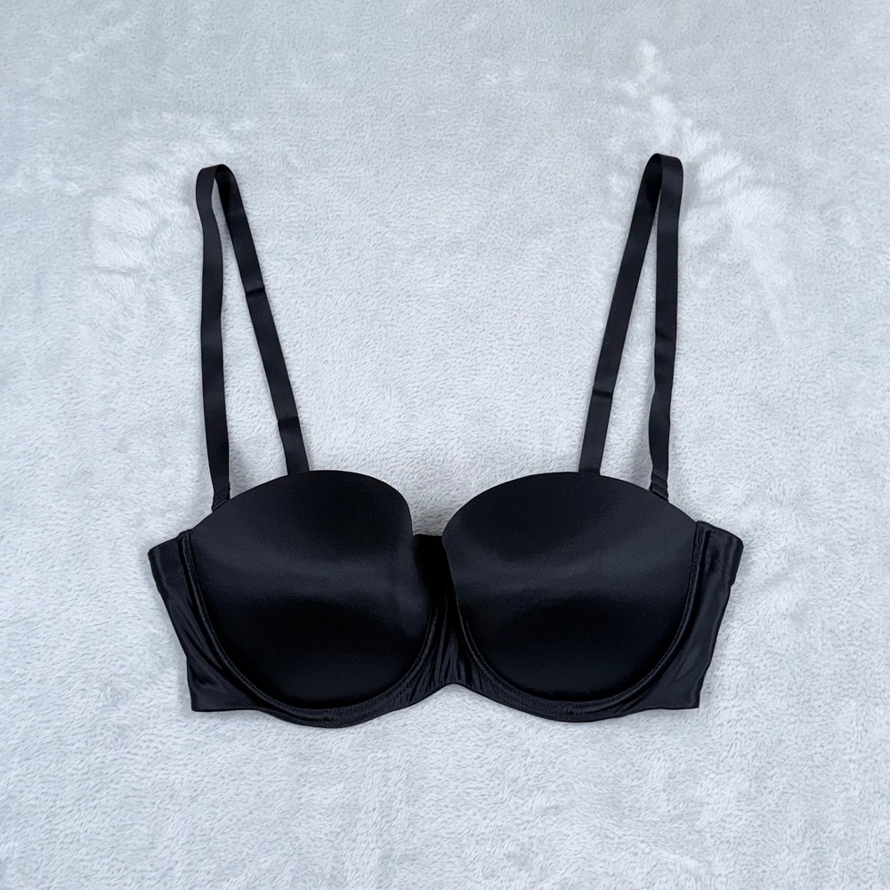 Wolford Sheer Touch‎ Bandeau Bra Women 36D Black Convertible Underwire Strapless